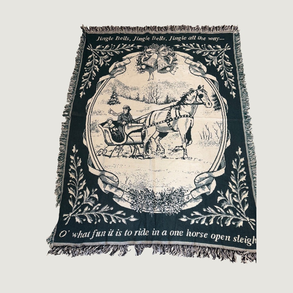 Crown Crafts Jingle Bells Woven Afghan Blanket 48x60 Sleigh Ride Christmas USA